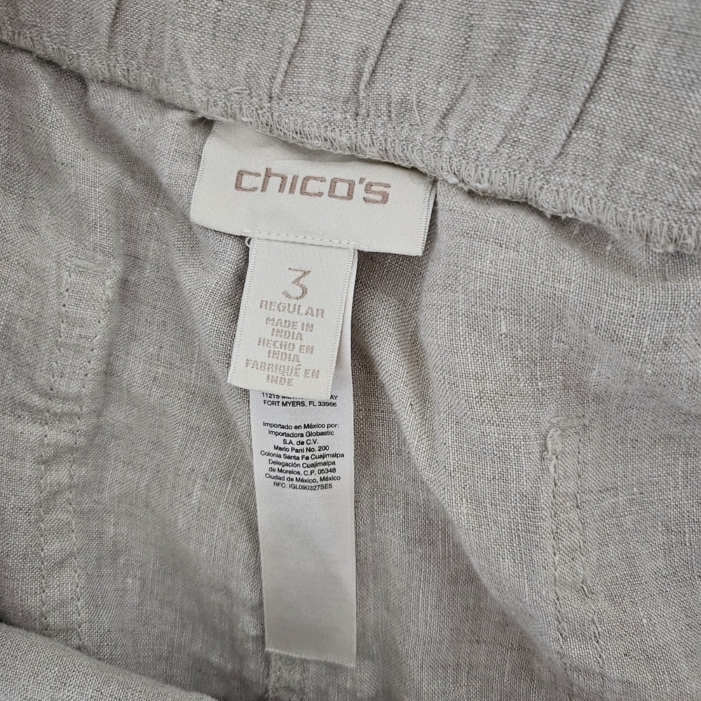 Chico’s 100% Linen Cropped Wide Leg Pants Beige Travel Resort Women’s Size 16. - Picture 8 of 12